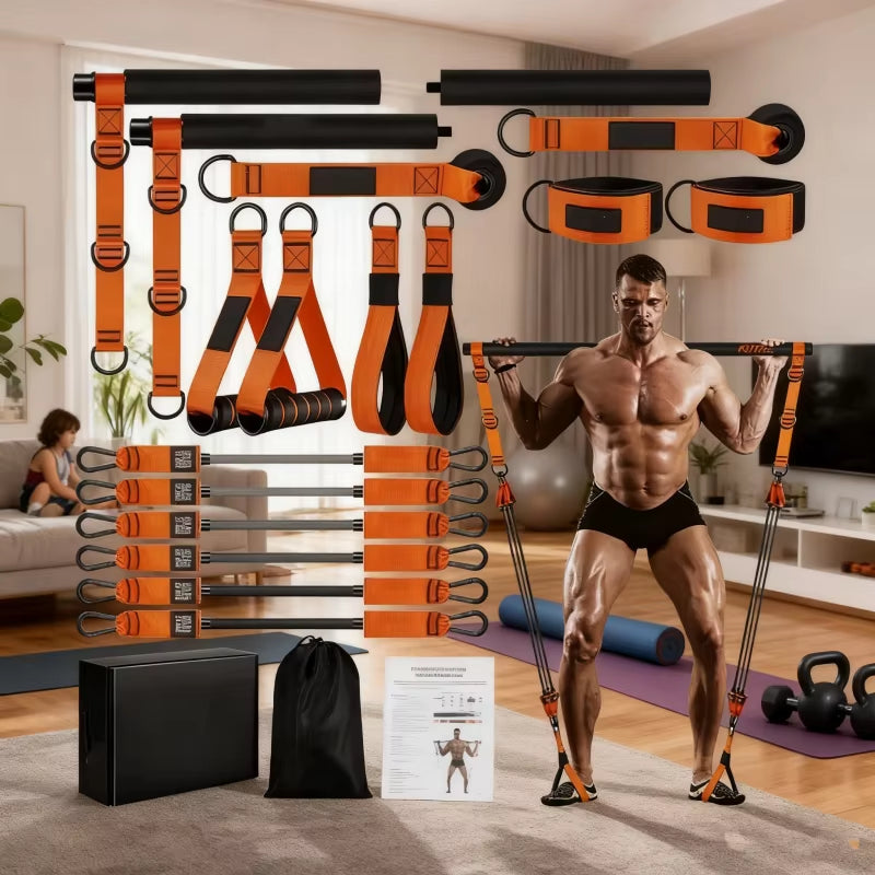Kit d’Entraînement Pilates à Domicile – Barre de Résistance + Bandes Élastiques pour Renforcement Complet